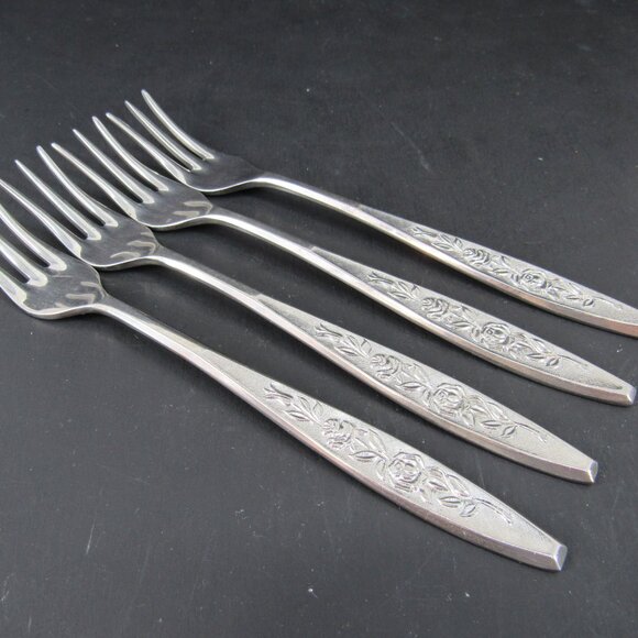 Eldan Stainless Steel ELD18 Pattern Textured Roses Cocktail Seafood Forks 4 - Picture 10 of 10